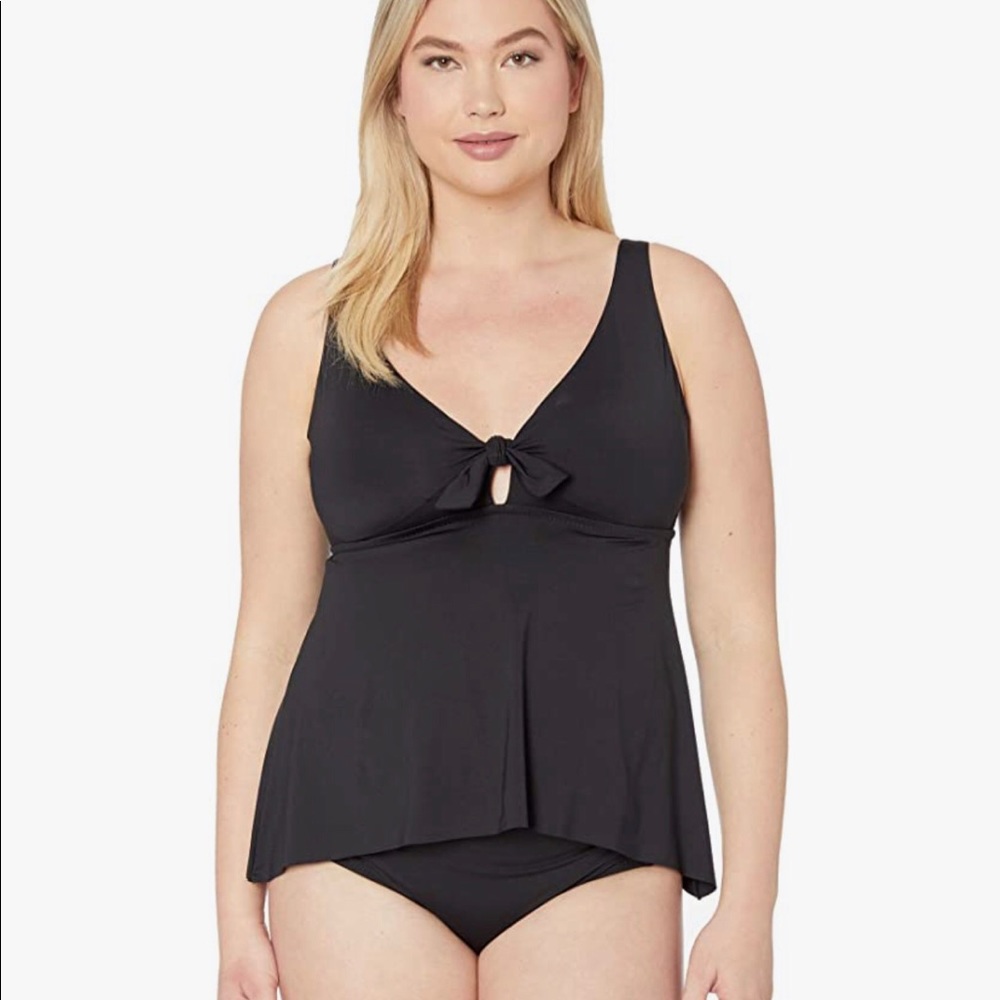 Becca Solid Color Code Tankini Top, Black, Sz 3X